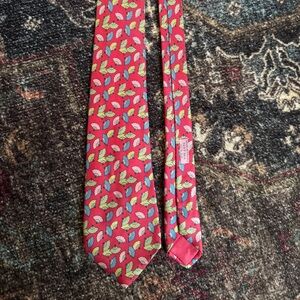 Vintage Hermes Red Tie with multicolor fans Pattern (7237 MA)